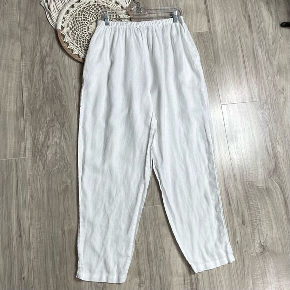 PLANET by Lauren G 100% linen pull on pants Size 3 US‎ 14 white lagenlook boho - Picture 1 of 11
